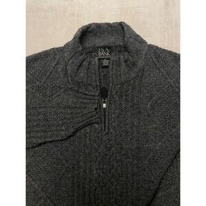 Jos. A. Bank Executive Collection XL‎ Cable Knit Sweater Pullover Wool Gray Zip